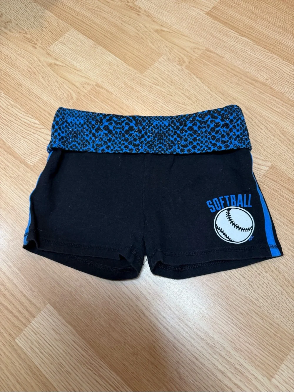 Justice Girls Size 12 Black Blue Softball Yoga Shorts Foldover Waist